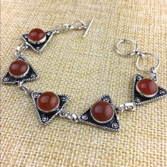 New Carnelian Stone Silver Overlay Bracelet Size 6 1/2 & 7 1/4 - Picture 4 of 8